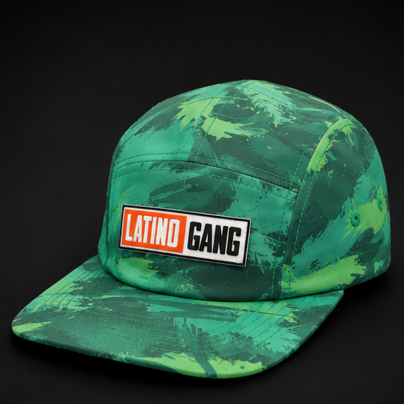 Latino Gang Camo Club camo-print cap with embroidered logo – front view