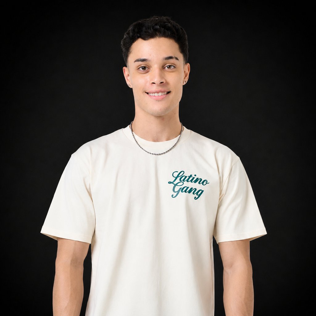 Latino Gang Cream and Green Edition t-shirt – front view
