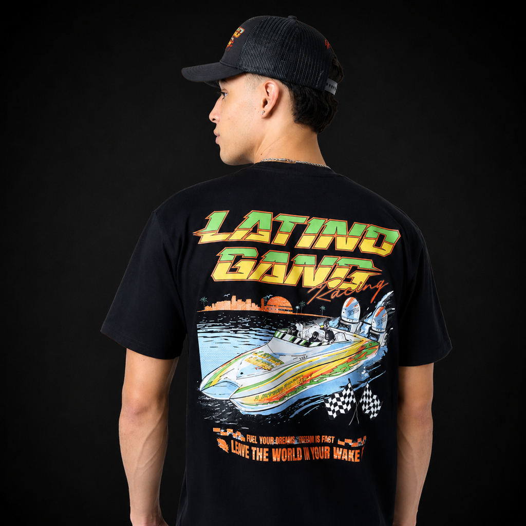 Latino Gang Raceboat oversized racing-inspired t-shirt – front view