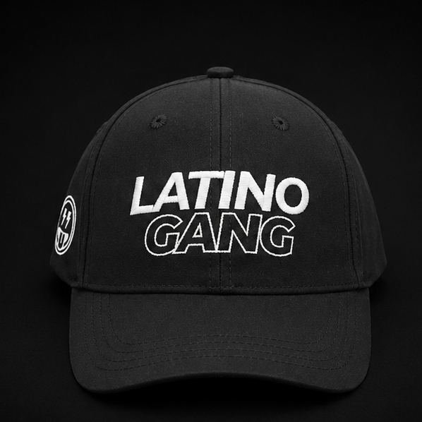 Latino Gang Black Sport black cap with embroidered logo – front view
