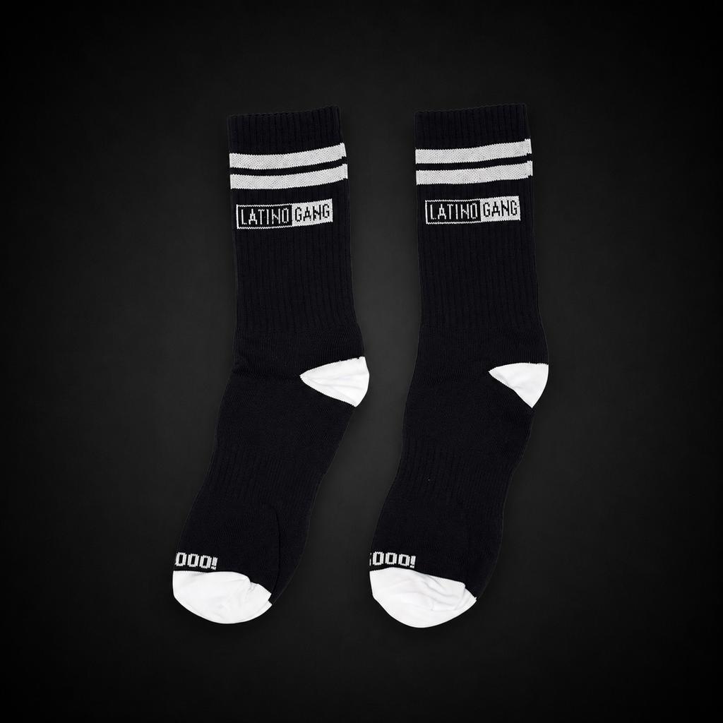 Latino Gang Dark Classic socks with woven logo – front view
